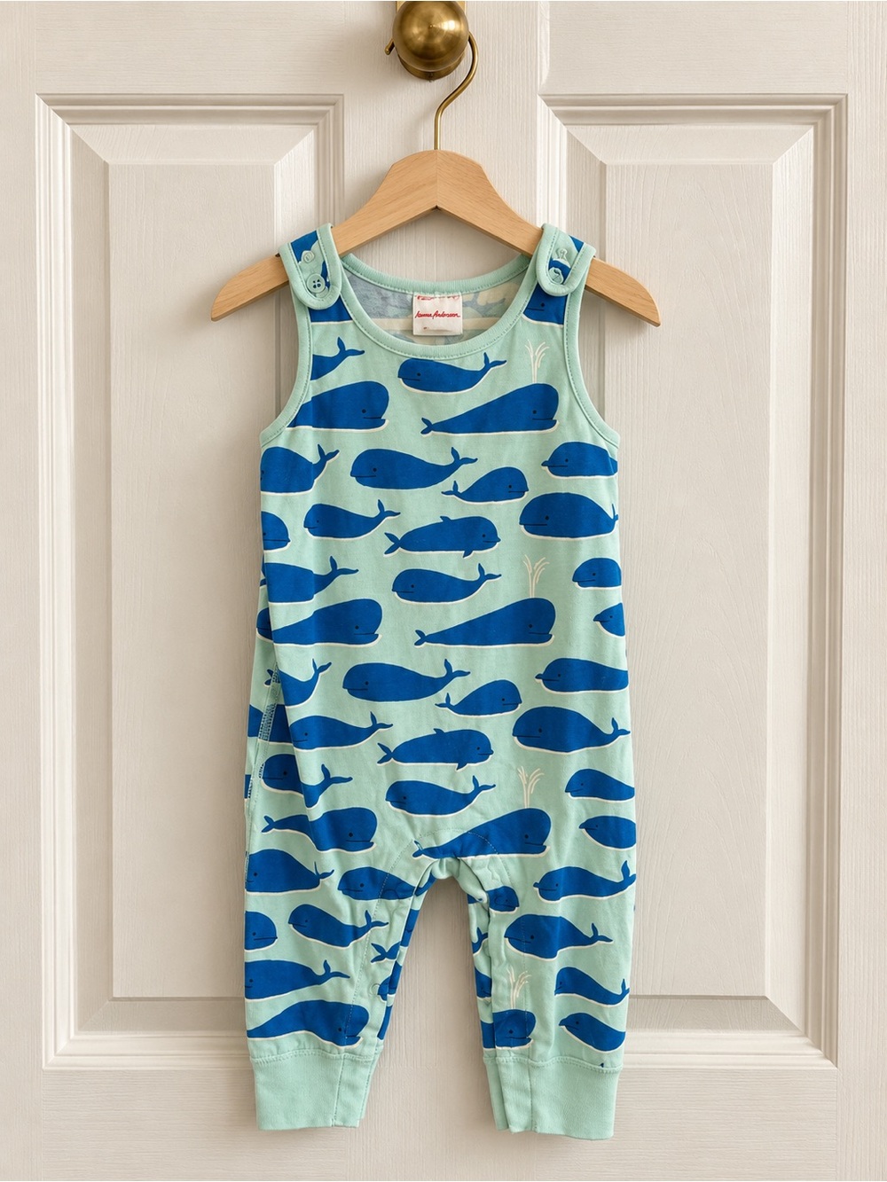 Hanna Andersson 12-18M Blue Whale Sleeveless Long Romper One Piece
